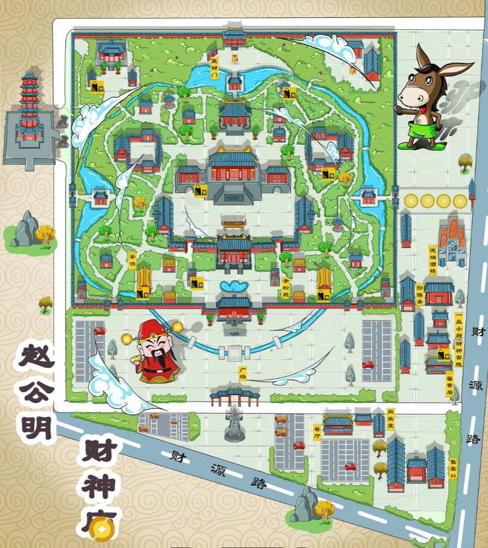西山寺庙类手绘地图